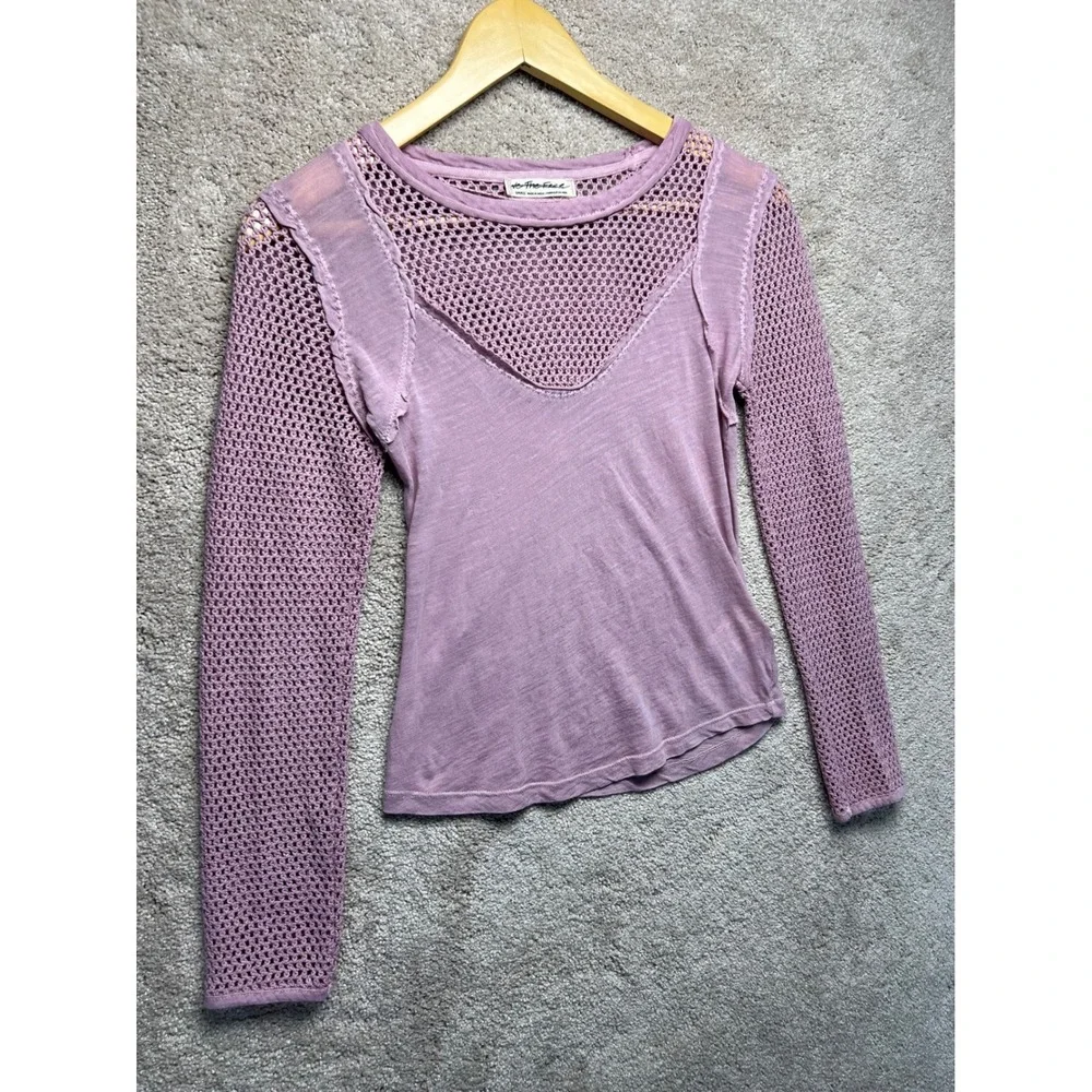 Free People Solar Eclipse Lavender Mesh Mix Long Sleeve Top S Purple Textured